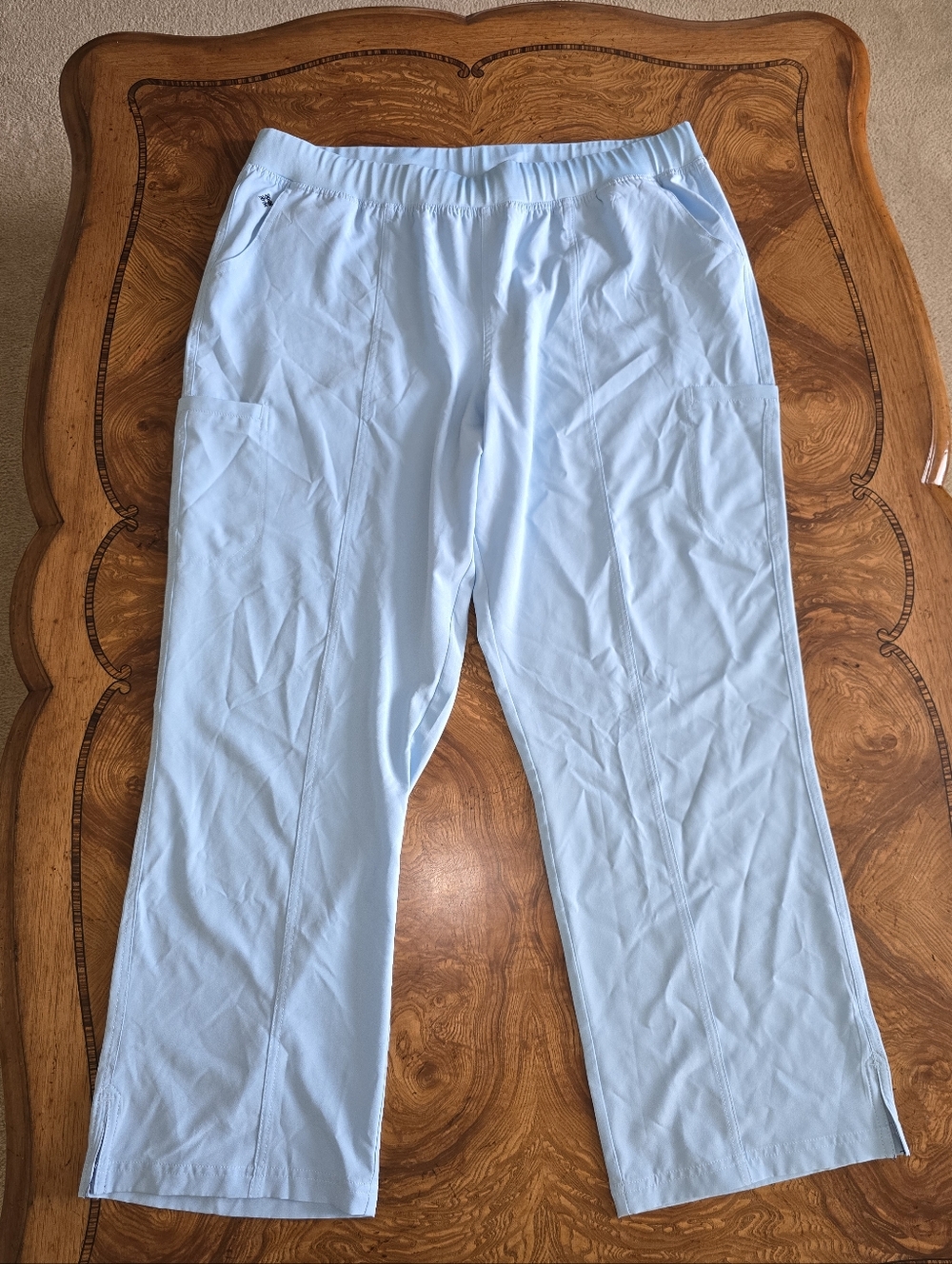 Med Couture Energy Yoga Style 6-Pocket Scrub Pants Light Blue Womens 2XL